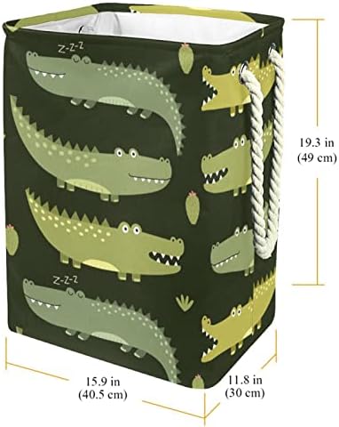 Симпатична Зелена Крокодилска Шема Големи Корпи За Перење Валкана Крпа За Чување Кеси Попречува Со Рачки Преклопливи Канти За Складирање