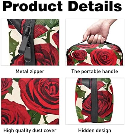 Шминка Торба Патент Торбичка Патување Козметички Организатор За Жени И Девојки, Свежи Цветаат Црвени Роза Цвеќиња
