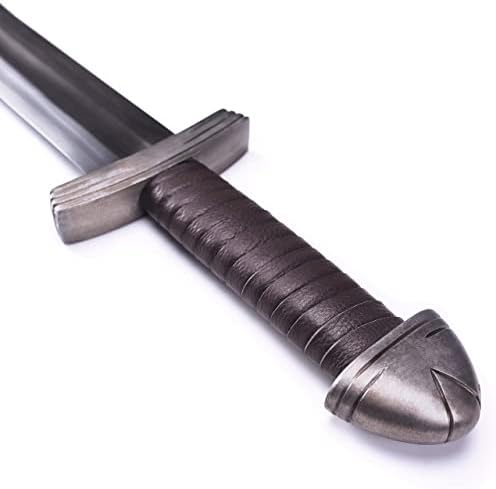 Норвешки трговци со рачно засилен меч на пролетен челик Викинг - рака и пол загрозување w/премиум кожа балдичка шуга - Хелбитр