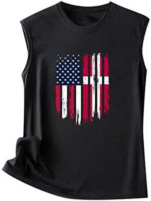 QCEMENI Women Women Day Endepentence Day Tank Tops Crewneck без ракави блузи случајни маици со знаме на САД мода лабава графичка