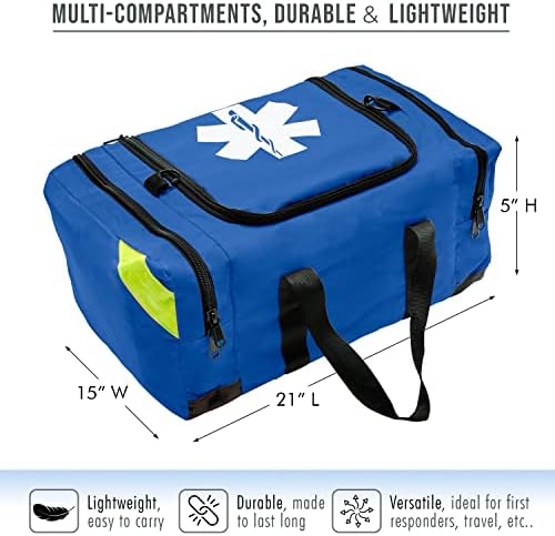 Новамедиќ празна сина траума Медицинска торба за прва помош, 21 x15 x5 , мулти -предел за прв предел за ЕМТ, болничари, комплет