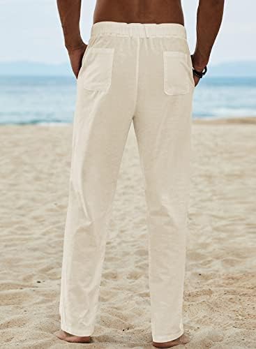 Jmierr mens обични памучни постелнини панталони Еластично влечење лабава панталони лесни летни плажа јога панталони