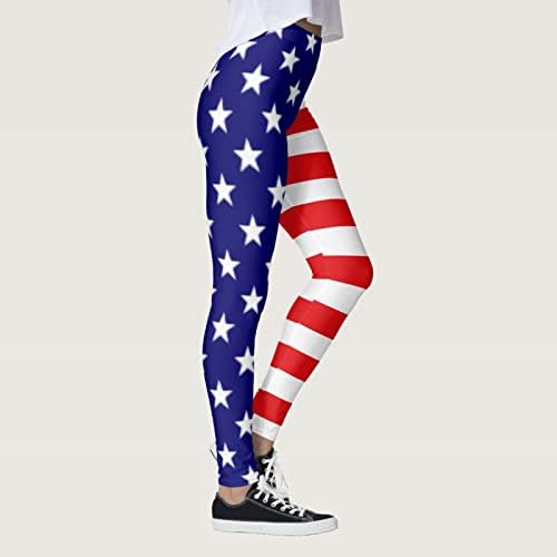 Американско знаме 4 -ти јули женски хеланки контрола на стомакот Контрола на американско знаме јога панталони беспрекорна лесна атлетска еластична