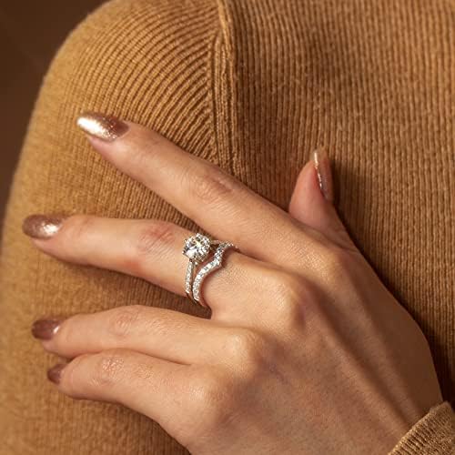 Шармантен идеален прстен за ангажман на моисанит солитер за жени Моисанит прстени Свадба бенд Стерлинг Сребрена годишнина ветува подароци