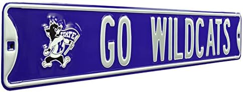 Автентични улични знаци NCAA Go Wildcats! W/лого K-State Street Signstreet знак, боја на тим, 36 x 6
