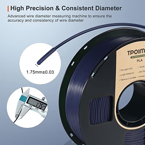 Филаментот TPOIMNS PLA 1.75mm, Navy Blue PLA 3D печатач, 1 кг, димензионална точност +/- 0,03мм, што се користи од повеќето печатачи на FDM