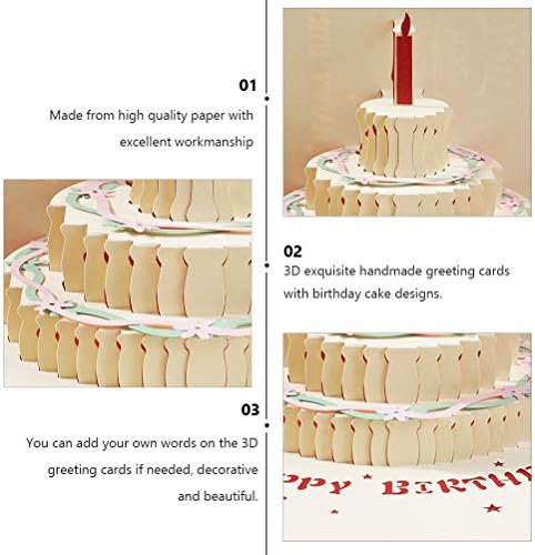 Абоофан 2 парчиња 3Д роденденска торта честитки рачно изработени картички за благослов за роденденска торта