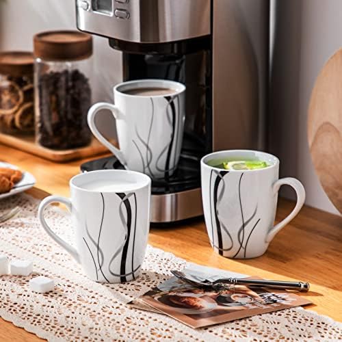 Сет на керамички керамички керамички кафе од 6, 11 мл чаши за кафе со голема рачка, бели чаши поставени чаши чаши сет лате чаши,