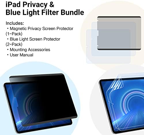 Filmext Magnetic iPad Pro 12.9 Заштитник на екранот за приватност, 2pack за анти-сина светлина анти-сјаен заштитник на екранот за