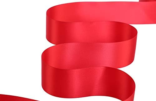 RibbobitLux 2 Широко двојно лице сатенска лента 25 јарди (250-црвени）, поставени за завиткување на подароци, украси за забави, апликации