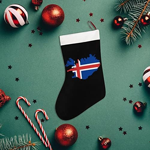 Знаме мапа на Исланд Божиќно порибување кратки кадифери на Божиќни чорапи што висат украс за украсување на камин на елка 26x42cm