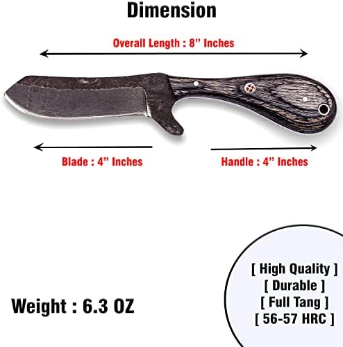 Ногите со ножеви со ножеви со високи јаглерод челик, нож за секач на ЕДЦ со обвивка, 8-инчен каубојски фиксиран нож за сечило за мажи, нелизгачка
