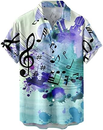 ZHDD машки случајни копче надолу со кошули со кратки ракави летни плажа редовно вклопување гроздобер џез музика печати хавајски