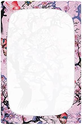 Алаза цреша цвета пеперутка јапонски цвеќиња од креветчиња, опремени листови за басинет за момчиња бебе девојчиња, дете, стандардна големина 52