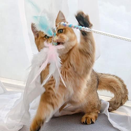 Оалк мачка играчка задевачка мачка стап со долга шипка мечка лента со лента tassell bellвонче задевање на мачки шипки интерактивни мачки играчки