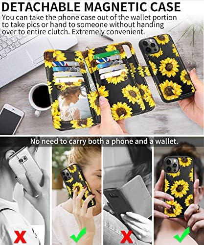 CASEOWL iPhone 12 Pro Max Случај Паричник-Магнетни Одвојува 2 во 1 Фолио Кожа Паричник - Телефон Случај За Жени Со Рака Ремен -9 Картичка