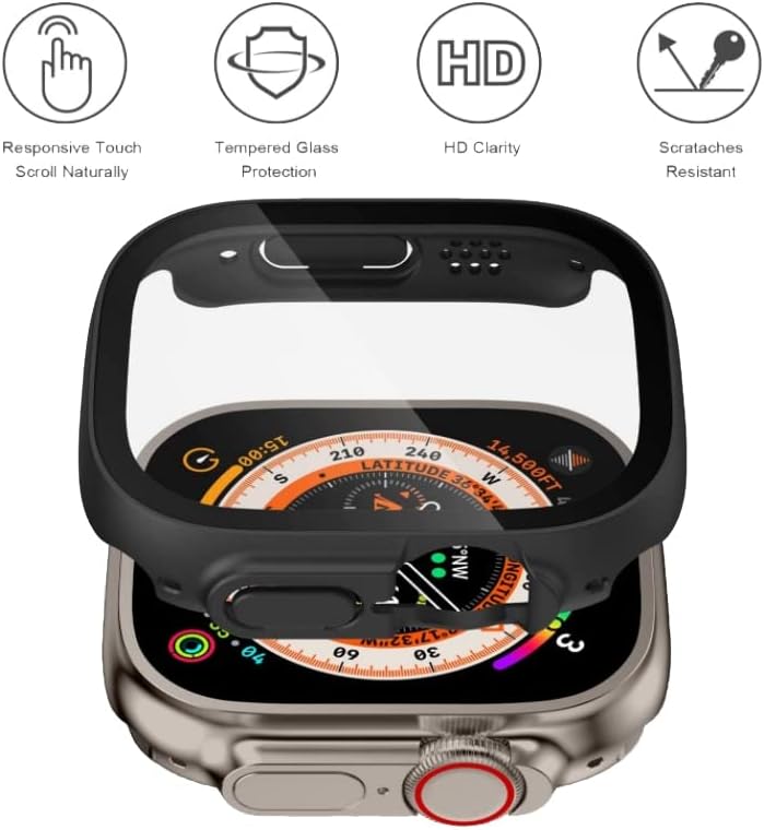 Кутија За Калено Стакло SDUTIO За Apple Watch Ultra 49mm Капак Вграден Заштитник На Екранот Целосна Покриеност За Iwatch Серија Ултра