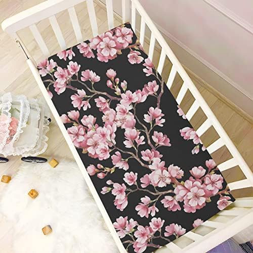 Алаза розова цреша цветни цвеќиња цветни сакура чаршафи со лежишта опремени со бебиња за момчиња бебе девојчиња дете, мини големина
