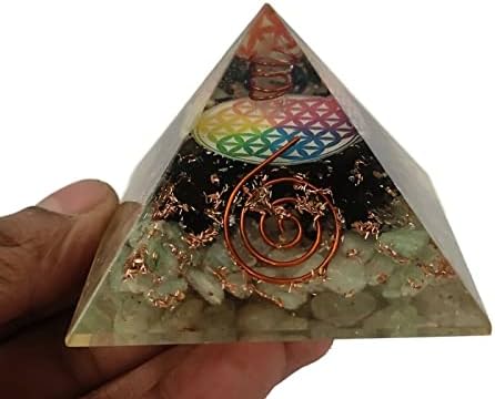 Sharvgun Orgonite Pyramid Obsidian & Aventurine Gemstone Flower of Life Orgone Pyramid Негативна заштита на енергија 65-70 mm, Etra Great