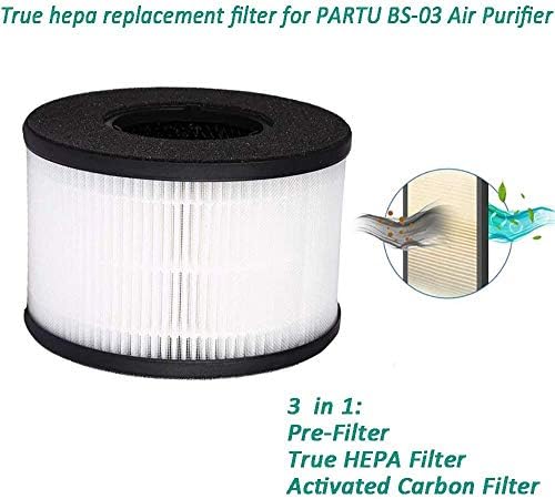 Филтер за замена на филтерот BS-03 HEPA AIR, 3-во-1 вистински HEPA филтер компатибилен со Partu BS-03 HEPA прочистувач на воздухот дел