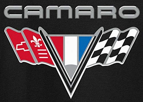 JH Дизајн Машка маица Chevy Camaro Flag Short Chride Black Crew Neck Burt