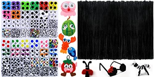 200 парчиња чистачи на црни цевки+2310pcs Googly Wiggle Eyes, Art and Craft Supplies.