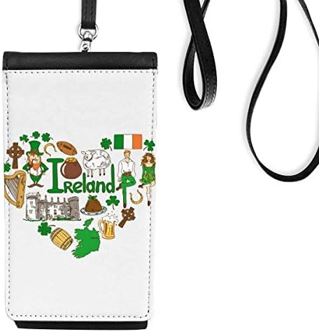 Ирска Loveубовен срцев пејзаж Национален знаме Телефонски паричник чанта што виси мобилна торбичка црн џеб