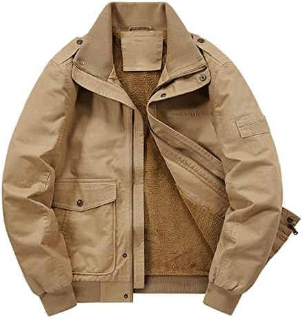 Карго јакна за мажи, стенд-ап јака пред патент, палто за пешачење, топло топли шерпа, обложени палта цврста надворешна облека