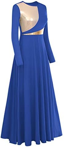 Idopip жени металик блок во боја пофалби со целосна должина долга ракав танцувачки фустан литургиски лирски танцувачки облечени облеки