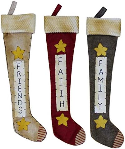CVHomedeco. Примитивни рустикални 18 инчи виси чорапи со зашиени пораки Пријатели Вераме семејство за Божиќ или домашен декор. 3
