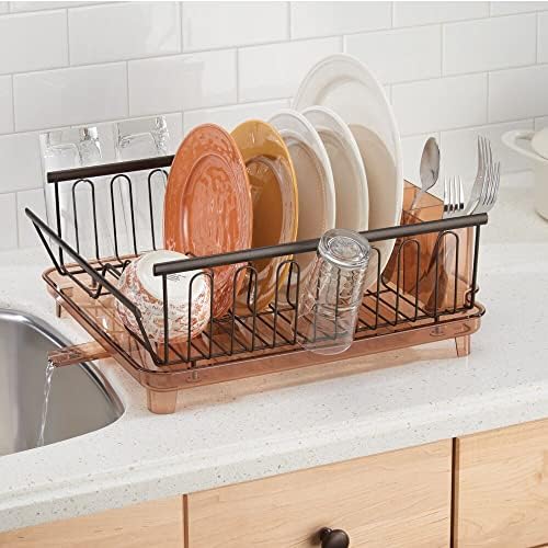 Mdesign Голема модерна кујна countertop, решетка за сушење на садови за миење садови - Отстранлив фиока за прибор за јадење и одводнување
