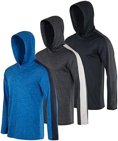 Вистински суштини 3 пакувања: Машка суво вклопување влага со долги ракави активен атлетски качулка пуловер за џемпери