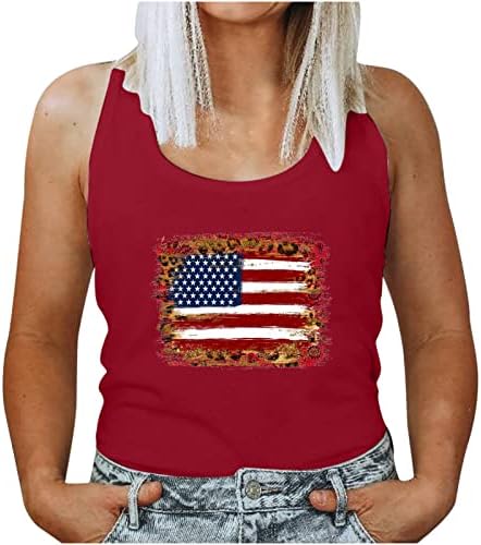 Women'sенски САД резервоарот го врвот американското знаме печатено резервоари за жени без ракави патриотски резервоари за кошула Денот на
