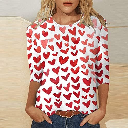 Women'sенски долги ракави врвови случајни три четвртина од печатење на в Valentубените на в Valentубените, врвен блуза, врвови на блуза Хенли, врвови на блуза