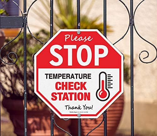 Стоп за знаци на станица за проверка на температурата, 12x12 инчен октагон 'рѓа без алуминиумски метален знак, рефлексивен, отпорен на временски