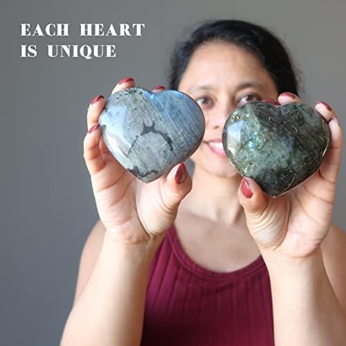 Сатенски кристали лабрадорит срце супер виножито Loveубов убавина камен 5.25-5,5 инчи