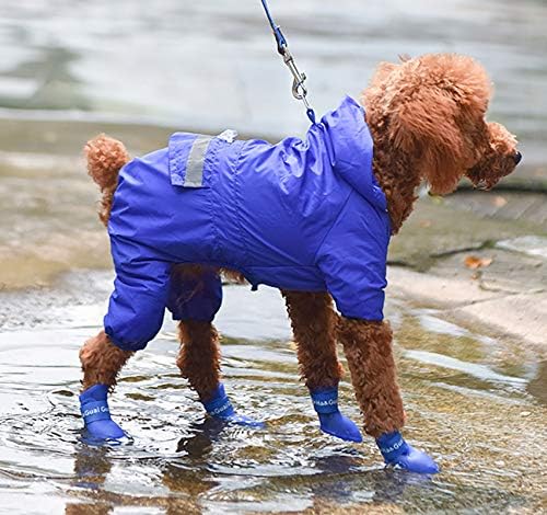 Габефиш водоотпорни силиконски кучиња чизми за дожд, чевли за дождливи денови за кучиња, заштитник на шепа на кученца со ленти сина