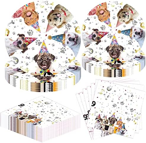 Кучиња за забави за забави за забави за кучиња вклучуваат плочи за кучиња, салфетки служи 20 за кучиња тема забава бебе туш роденденски