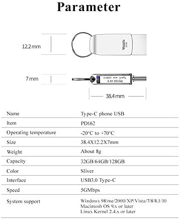 Vezzio Type C USB Flash Drive, 2 во 1 двојна порта USB3.0 Мемориски стап со голема брзина за компјутерска книга за мобилни телефони Mac книга…