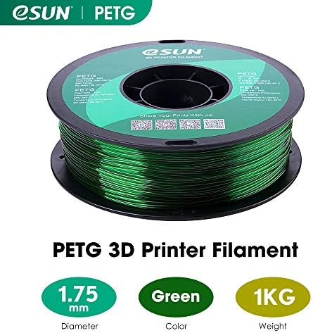 ESUN 3D 1,75 mm Petg Green Filament 1KG, FILAMENT 3D PETG 3D, димензионална точност +/- 0,03 mm, полу-транспарентен 1,75 mm зелена