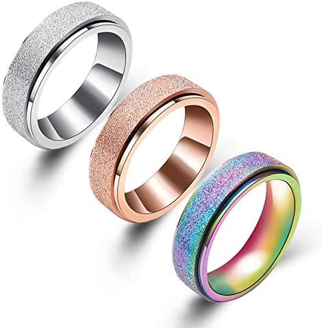 Шарен Bling 3PCS Spinner Ring For Women Men Anxistice Relief - 6 mm 6-11 не'рѓосувачки челик песок експлозија на сјај, завршен