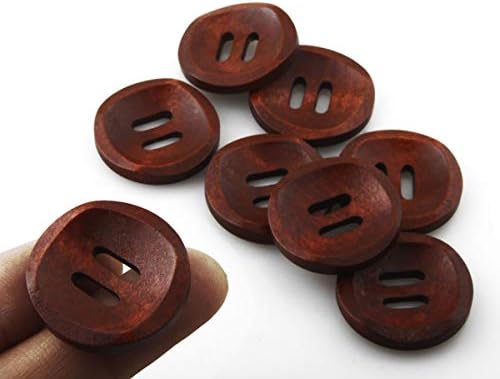 Сите во еден 30 парчиња кафеава 2 тенок облик дупки за шиење дрвени копчиња 30мм