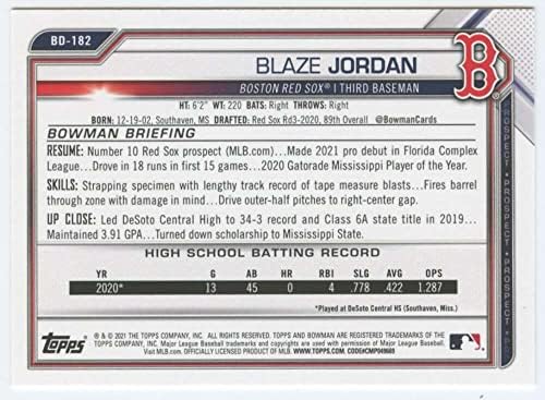 2021 Bowman Draft BD-182 Blaze Jordan RC Rackie Boston Red Sox MLB MLB Бејзбол Трговска картичка