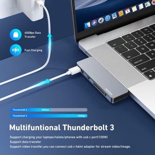 USB C Hub Адаптери За MacBook Pro 14/16 инчи 2022, MacBook Pro Адаптер MultiportMac USB C Dongle со Thunderbolt 3, USB3. 0*3, Читач На Sd/TF Картички, Macbook Pro Додатоци За MacBook Pro Air 2022-2018