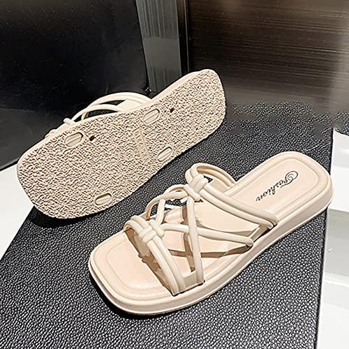 За жени влечки 8 2023 пролет и лето мода ткаена самовила рамна плажа римски чевли меморија за пена женски папучи отворени пети