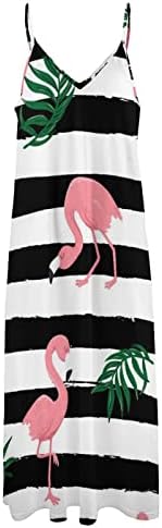 Baikutouan розови фламинго птици и тропски лисја женски летен безжичен фустан без ракави со ракави без ракави без ракави