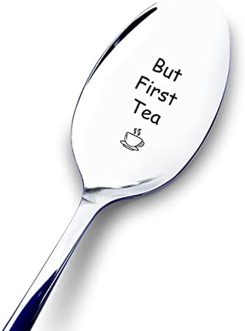 Но, Прво Чај Лажица Со Подарок Кутија-Смешни Чај Љубовник Лажичка Подароци-Најдобро Врежан Нерѓосувачки Челик Чај Лажица За Жени Мажи