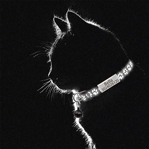Персонализирани 2 Пакет Рефлектирачки Мачка Јака, Обичај Отцепени Мачка Јаки Со Име Таг И Ѕвонче, Анти-Изгубени Табличка Мачка Јака за Девојки