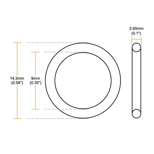 Uxcell Nitrile гума О-прстени 14,3 mm OD 9mm ID 2,65мм ширина, метрички запечатување на запечатување на гума од нитрил, пакет од 5