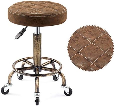 Столче за работна маса на тркалото ， мастер-столче за масажа со кафеаво синтетичко кожено седиште ， прилагодлива висина 46-60 см ， Поддржана